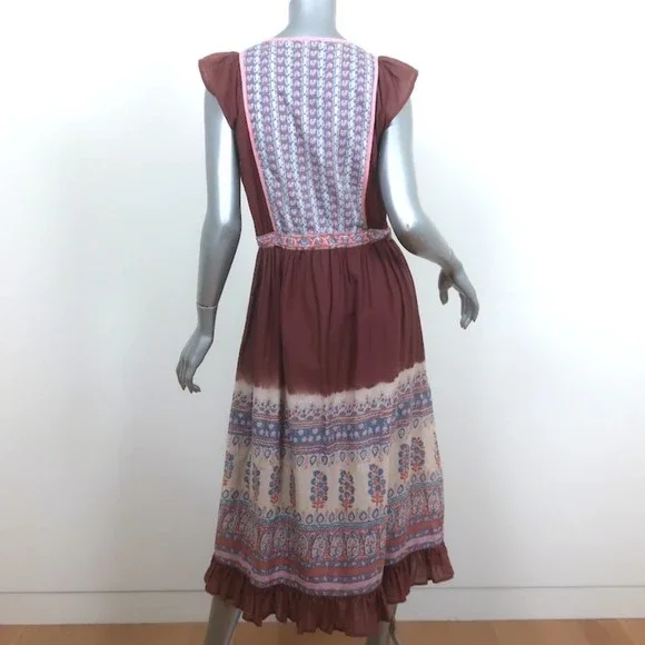 Ulla Johnson Midi Dress Loretta Dark Rose Indian Floral Print Cotton Size 10 - Picture 5 of 8